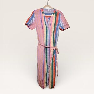 GAP Colorful Stripe Linen Blend Midi Shirt Dress Belted Size 8